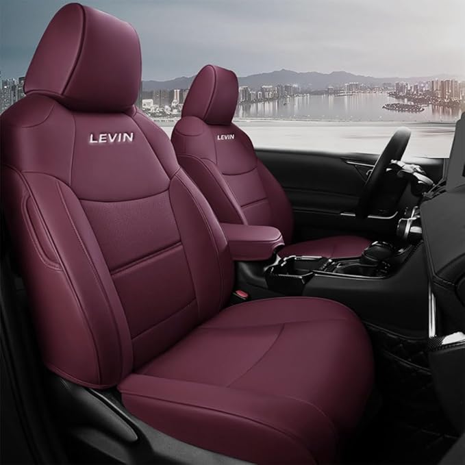 Custom Fit RAV4 Hybrid Car Seat Covers for Select Toyota RAV4 Hybrid (Not for 2019-2025 Hybrid/Prime SE,XSE) 2019 2020 2021 2022 2023 2024 2025 - Full Set,Leather (Burgundy)