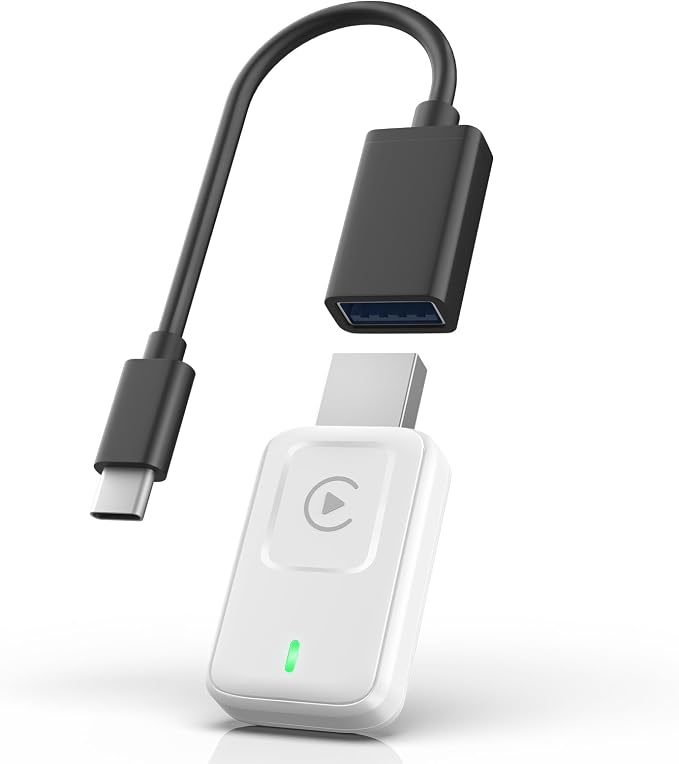 Wireless carplay Adapter for iPhone 2025, Convert Wired to Wireless CarPlay Adapter, Mini Size with Extension Cable USB & USB-C/Type-C,White