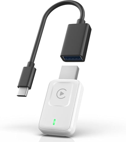 Wireless carplay Adapter for iPhone 2025, Convert Wired to Wireless CarPlay Adapter, Mini Size with Extension Cable USB & USB-C/Type-C,White