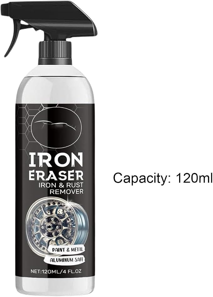 Iron Eraser Spray, Dust Removal Cleaning Mist, 120ml Car Paint Iron Removal Spray, for for Stain Yellowing Tire Brake Rim Chain Door Hinge Vehicle Truck SUV