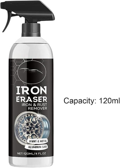 Iron Eraser Spray, Dust Removal Cleaning Mist, 120ml Car Paint Iron Removal Spray, for for Stain Yellowing Tire Brake Rim Chain Door Hinge Vehicle Truck SUV