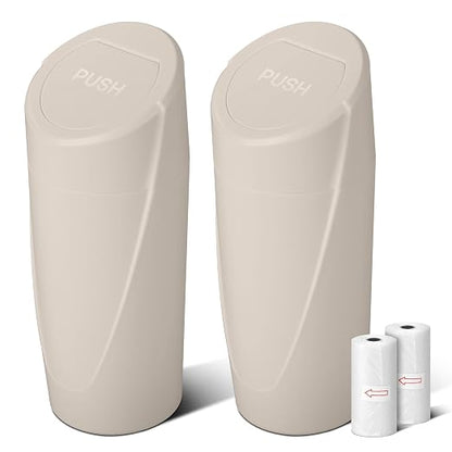 Car Trash Can Bin with Lid - 2 Packs Car Garbage Can Cup Holder-Light Beige Mini Leakproof Vehicle Garbage Bin with 40pcs Trash Bags-Automotive Organizers and Storage for Front Back Seat Accessories