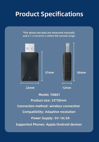 Wireless CarPlay Adapter-Convert Wired CarPlay to Wireless,Stable Connection and Mini Size,Plug & Play,50% Lower Temperature,Auto-Reconnect,Compatible with iPhone & Android & Cars 2015+