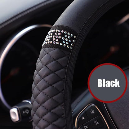 Microfiber Leather Steering Wheel Cover with Anti-Slip Lining Universal Car Accessory for Steering Wheel with a Diameter of 14.5-15 inch (Black)