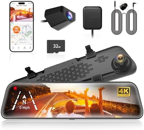 WOLFBOX G840S 12" 4K Mirror Dash Cam & 33Feet Rear Camera Longer Replacement Cable