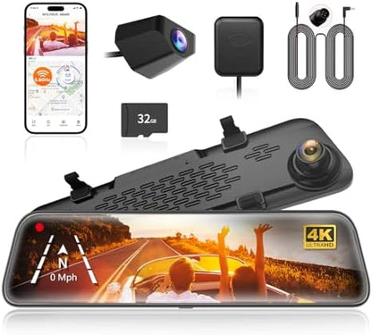 WOLFBOX G840S 12" 4K Mirror Dash Cam & 33Feet Rear Camera Longer Replacement Cable