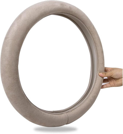 CAR PASS Car Steering Wheel Cover,14.5-15 Inch Beige Faux Suede Universal Memory Foam Auto Steering Wheel Covers Breathable Anti-Slip Odorless Steering Wheels Accessories for Men Women