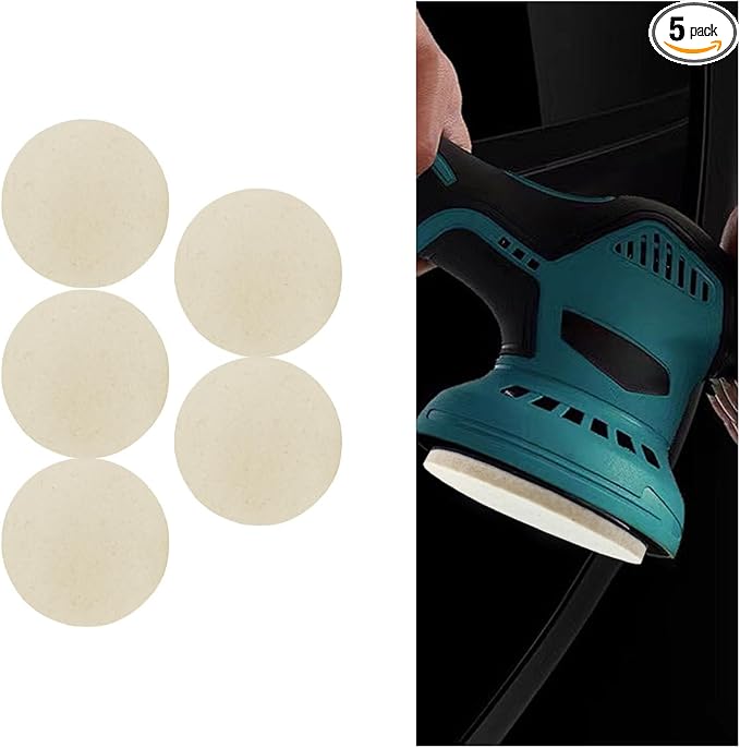 5PCS Car Glass Polishing Pads, 3" Wool Felt Buffing Wheel Polishing Pad Discs with Hook & Loop Back, Random Orbital Sander Polish Pad for Remove Scratch from Windshield, Window(3IN)