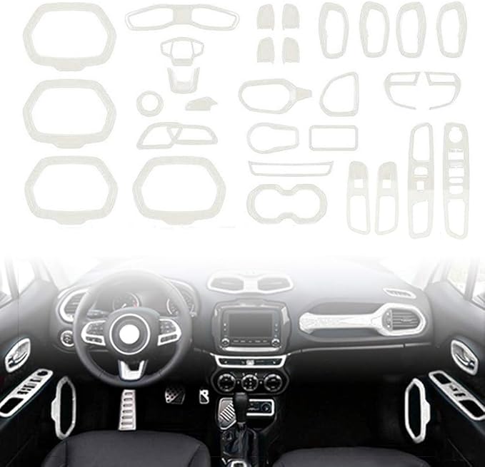 31PCS/ Set Interior Trim Kit Car Interior Accessories Decoration Trim Kit for Jeep Renegade 2015-2018 (White)