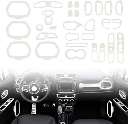 31PCS/ Set Interior Trim Kit Car Interior Accessories Decoration Trim Kit for Jeep Renegade 2015-2018 (White)