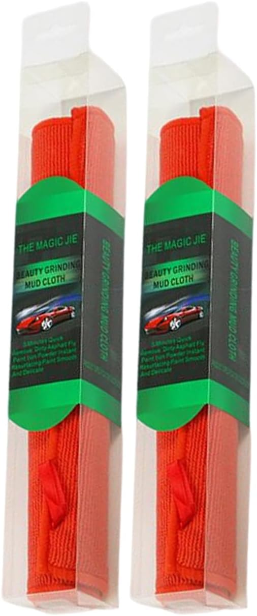2PACK Clay Towel Auto Detailing, Fine Grade Clay Bar Towel for Auto Detailing, Removes Overspray & Contaminants from Car Paint, Glass, Enhance Gloss, DIY Detail Products (12"x12", Red)