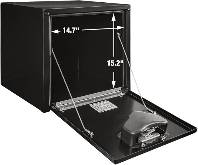 Buyers Products 1702295 Black Steel Underbody Truck Tool Box – 18 x 18 x 18 Inch - Truck Bed & Underbelly RV Storage Box, Locking T-Latch, Weather-Resistant, Heavy-Duty Flatbed Job Box, Made in USA