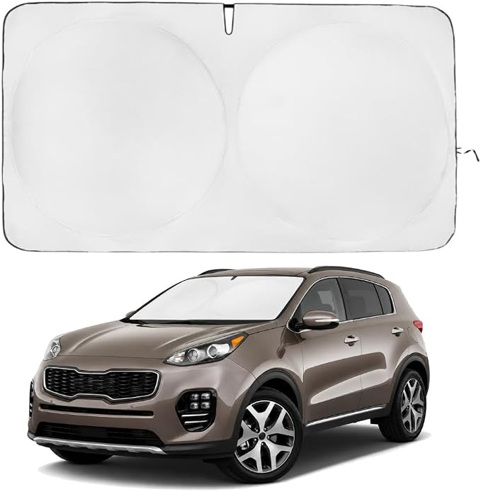 Windshield Sun Shade | Compatible for Kia Sportage QL ; NQ5 2018-Present | Certified 99.87% UVB & 99.02% UVA Car Sun Shade. Award Winning Sunshade - Patented Technology | Car Shades by Kinder Fluff