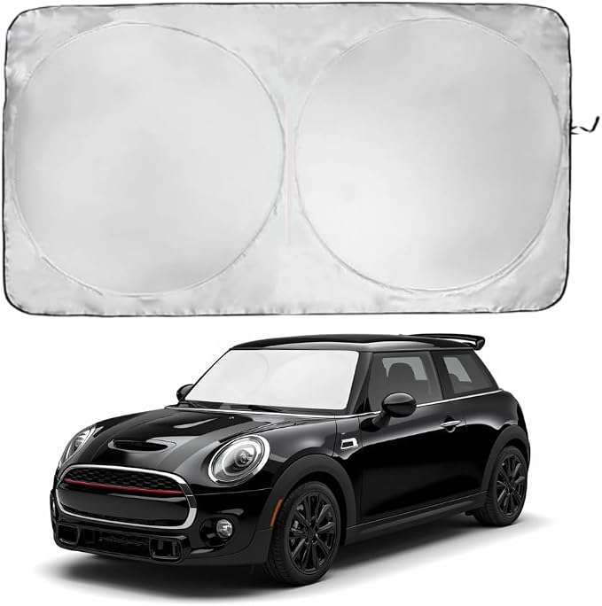 Windshield Sun Shade | Compatible for Mini Cooper F55 (2014-2024) | Certified 99.87% UVB & 99.02% UVA Car Sun Shade. Award Winning Sunshade - Patented Technology | Car Shades by Kinder Fluff