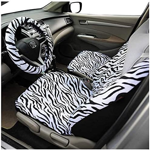 AUTOFAN Zebra Car Seat Covers for Full Set with 2 Seat Belt Pads & Universal 15 Inch Steering Wheel Cover Fit for Cars, Trucks, SUV, or Van