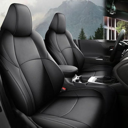 Custom Fit RAV4 Car Seat Cover for Select Toyota RAV4 Adventure and TRD-Off Road 2019 2020 2021 2022 2023 2024 (NOT for Hybrid) - Full Set,Leather (Black)