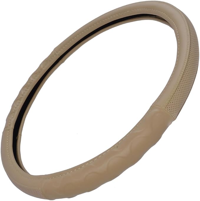 Motor Trend 18" Inch Steering Wheel Cover for Big Rigs Trucks Semis Truckers RVs 18-Wheelers Freight Carrier Tow Trucks Tankers Transporters, Insulated Soft Comfortable, Improve Grip Fatigue - Beige