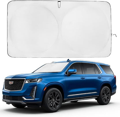 Windshield Sun Shade | Compatible for Cadillac Escalade (2021-2026) | Certified 99.87% UVB & 99.02% UVA Car Sun Shade. Award Winning Sunshade - Patented Technology | Car Shades by Kinder Fluff