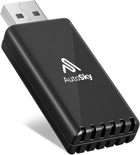 Wireless CarPlay Adapter - Fastest 5Ghz - AutoSky - Plug and Play - USB-C and USB-A Cables - Wired CarPlay Required