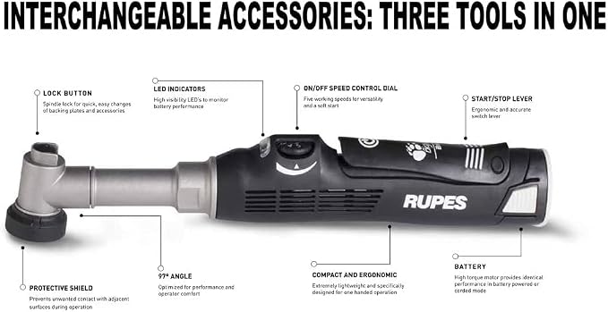 RUPES Bigfoot Nano with iBrid Technology Long Neck Battery Starter Kit - Cordless Detail Polisher Set
