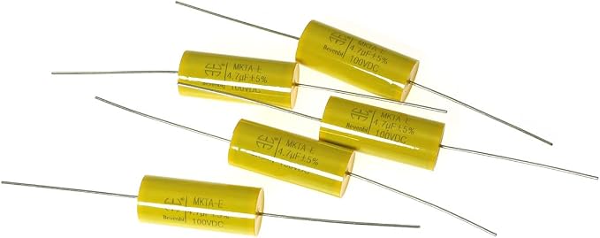 MEETOOT 5pcs Audio Frequency Divider Axial Capacitance MKTA-E 4.7J100V Polypropylene Film Capacitor for Audio Amplifier, Divider, Fan Lamp, Household Appliances, Car Speakers