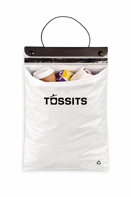 Tossits Recycled Disposable Car Trash Bags – Leakproof, Smell Proof Hanging Garbage Bags for Car, Truck, SUV, RV & Vehicle – White, 21 Count Disposable Automotive Trash Bags