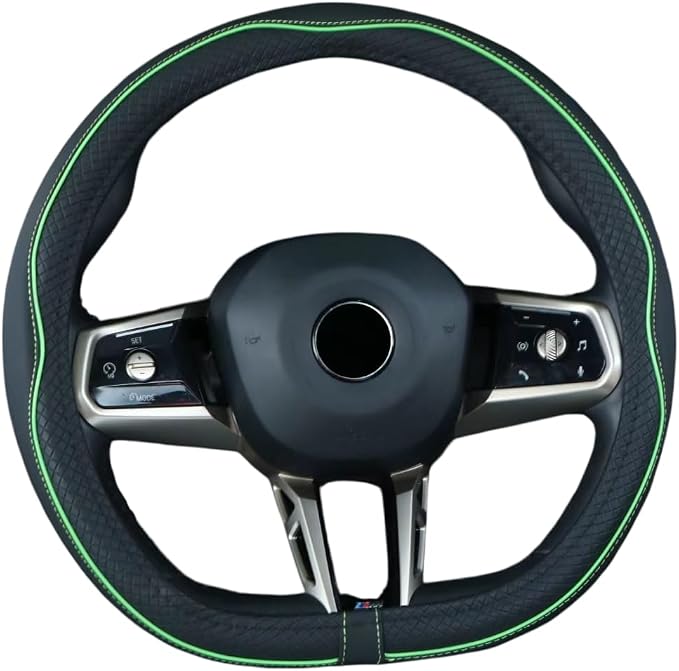 Mayco Bell Flat Bottom Steering Wheel Cover Anti-Slip,Safety,Soft,Breathable,Durable,Full Surround,Comfortable Grip Microfiber Leather (D Shape, Green)