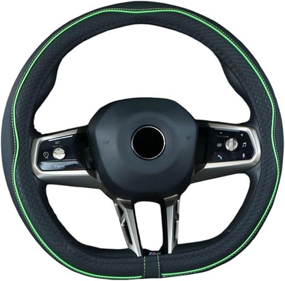 Mayco Bell Flat Bottom Steering Wheel Cover Anti-Slip,Safety,Soft,Breathable,Durable,Full Surround,Comfortable Grip Microfiber Leather (D Shape, Green)