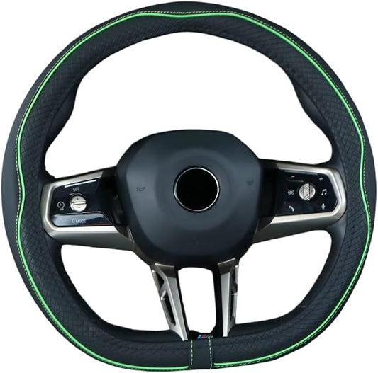 Mayco Bell Flat Bottom Steering Wheel Cover Anti-Slip,Safety,Soft,Breathable,Durable,Full Surround,Comfortable Grip Microfiber Leather (D Shape, Green)