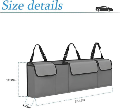 AUCELI Car Trunk Organizer, Backseat Hanging Large Storage with Adjustable Straps, Waterproof Collapsible Cargo Bag with 4 Pockets, Sturdy Space Saver Frees Trunk Floor for SUV, Truck, MPV