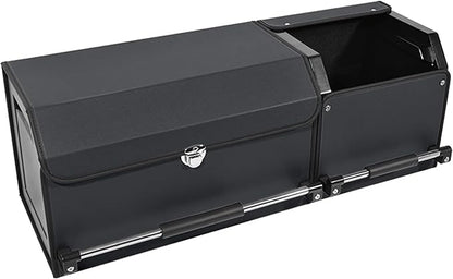 Car Trunk Organizer, Leather Trunk Organizer for SUV with Lid and Sturdy Handle Collapsible Adjustable Storage (Black, 33 x 11.4 x 12.2in)