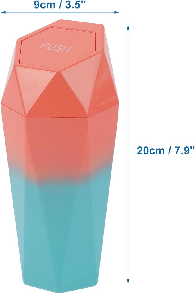 Car Trash Can Portable 3.5" Width 7.9" Height Trash Bin Plastic Pink Blue 1 Pcs