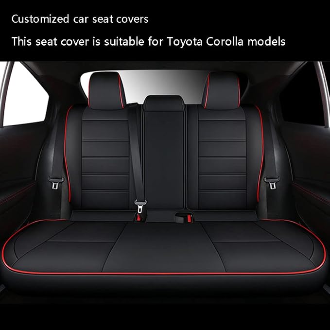 CocheFamilia Custom Fit Corolla Car Seat Covers for Select 2014 2015 2016 2017 2018 2019 Toyota Corolla L LE LE Eco XLE Sedan - Full Set,Leather (Black with red Trim)