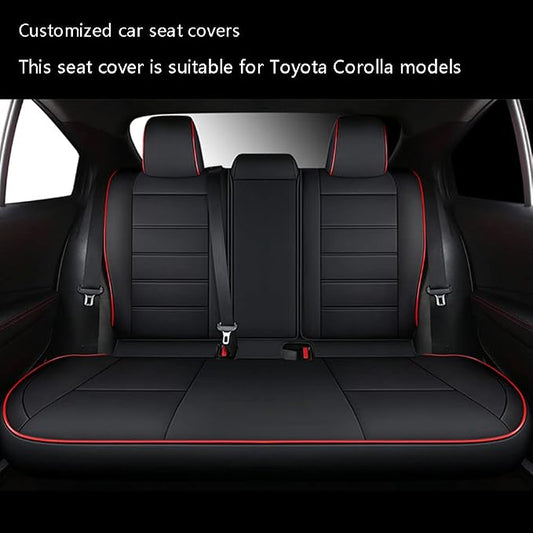 CocheFamilia Custom Fit Corolla Car Seat Covers for Select 2014 2015 2016 2017 2018 2019 Toyota Corolla L LE LE Eco XLE Sedan - Full Set,Leather (Black with red Trim)