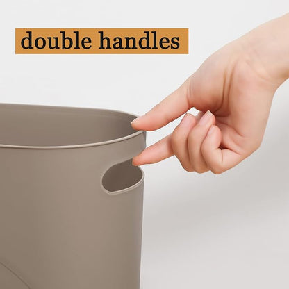 zoocatia Small Trash Can Garbage Can Container Bin with Handles 3 Gallons Plastic Wastebasket for Bathrooom, Bedroom, Office, Kitchen, Laundry Room, Dorm Room - Khaki