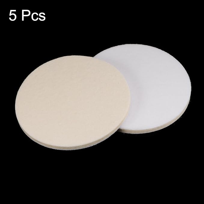HARFINGTON 5pcs Wool Felt Polishing Pads, 5 inch Buffing Wheel Polish Pad Flocking Hook & Loop Back for Car Glass Plastic Metal Stone
