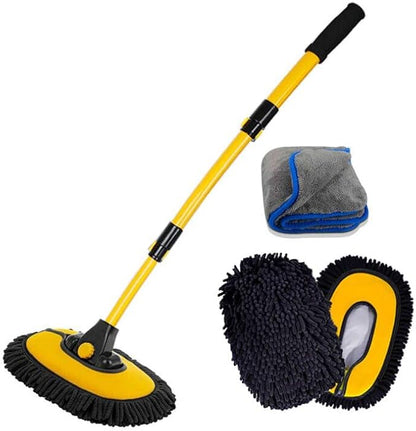BMLEI Car Wash Brush with Long Handle, Microfiber Towels Car Wash Kit Cleaning Supplies, Car Wash Mop Mitt with 2 Replacement Head , Extension Pole Car Brush Cleaning Kit for Cars Trucks