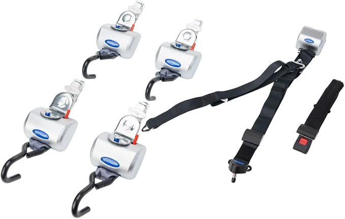 Q’Straint Q-8300-A1-L QRT Max Wheelchair Tie-Down Kit for L-Track – 4 Knobless Retractors with Positive Lock Indicators, L-Track Fittings, and Occupant Restraint System