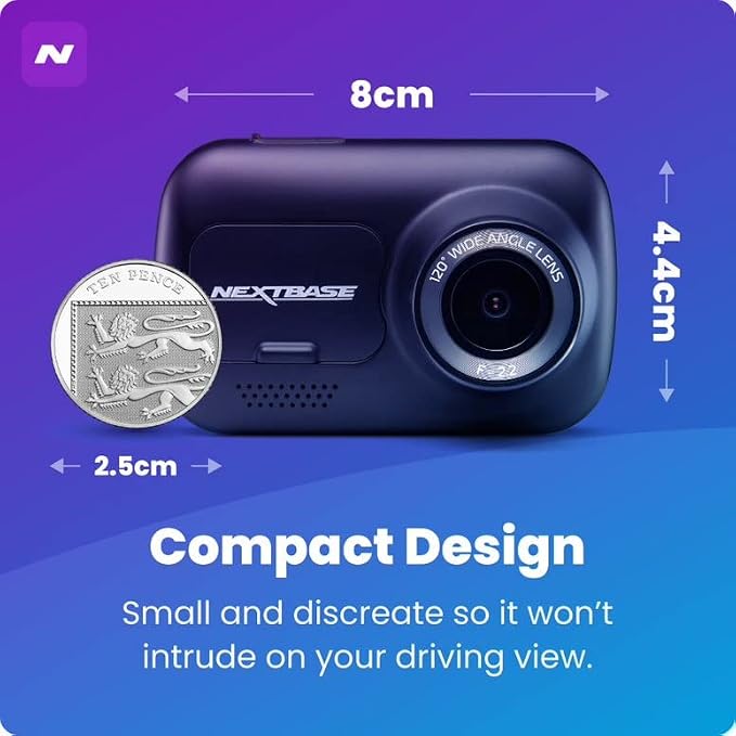 Nextbase 122 Dash Cam Small Full 720p/30fps HD Recording in Car DVR Camera- 120° 5 Lane Wide Viewing Angle- Polarising Filter Compatible- Intelligent Parking Mode- G-Sensor Motion Detection- dashcam