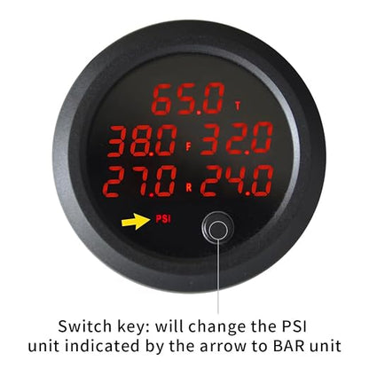 New Upgrade 12V/24V Five Pressure Air Pressure Gauge 2Inch(52mm) 0-232PSI with 5Pcs 1/8NPT Sensors and 16.5ft (5M) Sensor Cable LED Red