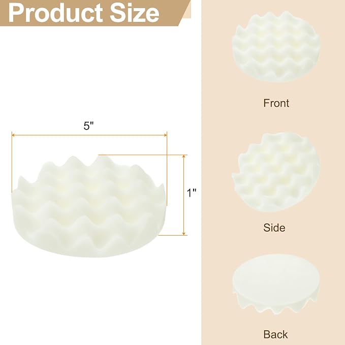 HARFINGTON 3pcs Buffing Sponge Pads 5" Polishing Wheel Waffle Finishing Grip Pad Car Buffer Polisher with Hook and Loop Back for Car Detailing Polishing Waxing, White