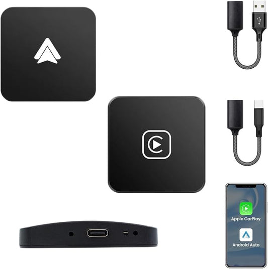 Wireless CarPlay & Android Auto Adapter, 2-in-1 Mini AI Box, Fast, Stable Connection for Convert Wired to Wireless Car Play Adapter - No Latency Plug and Play car Accessories