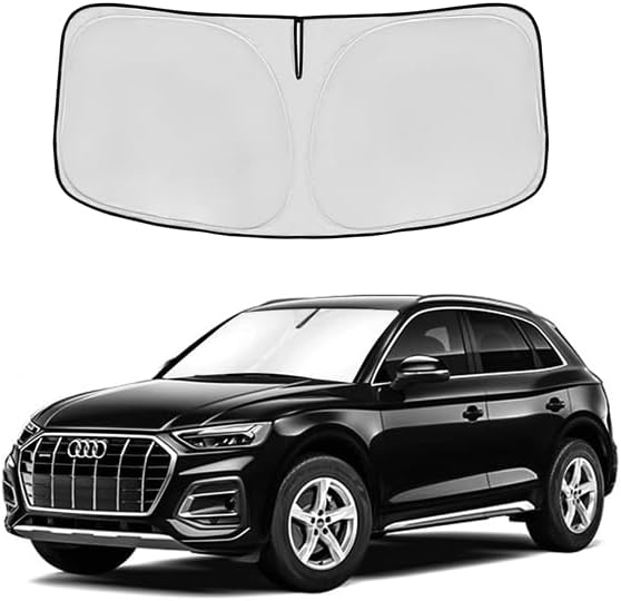 for Audi Q5 Windshield Sun Shade 2018-2024 2025 2026 Front Window Shade Custom Fit Q5 Accessories SQ5 Premium, Premium Plus, Prestige Crossover SUV Sun Visor Foldable Shade Blocks UV Rays Accessories