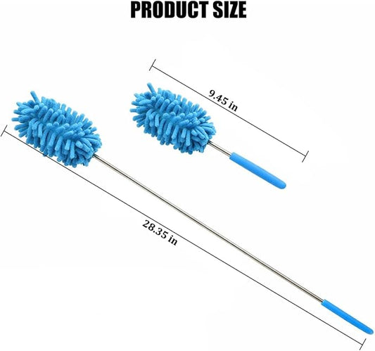 2PCS Car Interior Duster with Extension Pole, 9.45" to 28.35" Microfiber Soft Vehicle Dash Dusting Detailing Wash Brushes, Automotive Dash Cleaning Tool, Universal for SUV RV Truck (Blue)