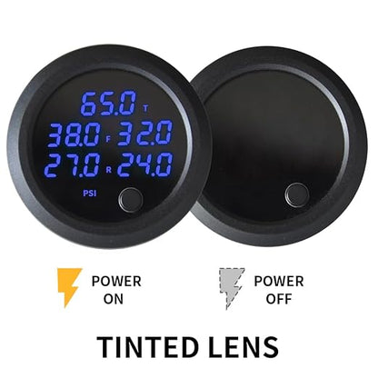 New Upgrade 12V/24V Five Pressure Air Pressure Gauge 2Inch(52mm) 0-232PSI with 5Pcs 1/8NPT Sensors and 16.5ft (5M) Sensor Cable LED Blue