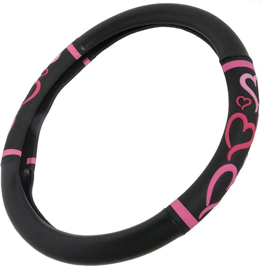 BDK Universal Fit Universal Love Story Steering Wheel Cover - Rubber (Love Story Pink)