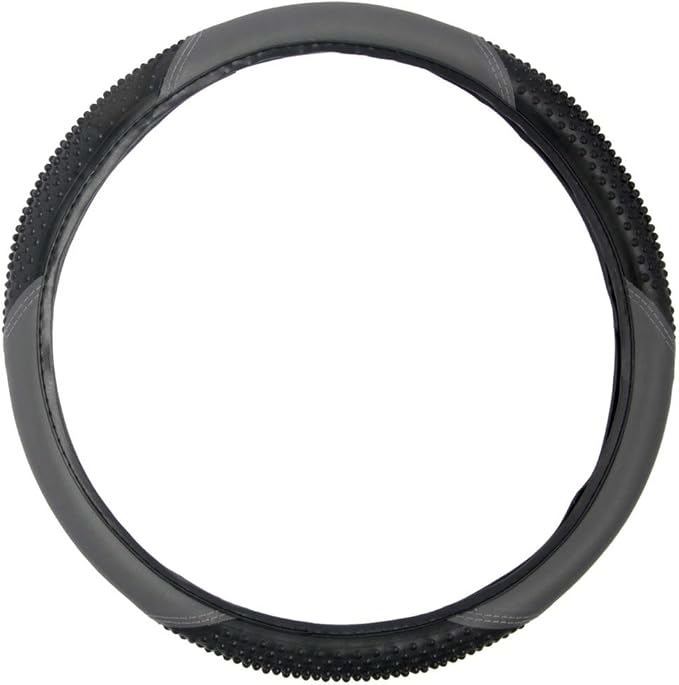 BDK Sporty Two Tone Ergonomic Grip Steering Wheel Cover - Massaging Gel Grip for Standard Size Wheels 14.5-15 inch Gray/Black