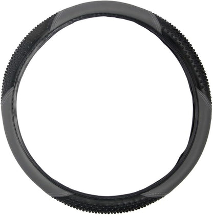 BDK Sporty Two Tone Ergonomic Grip Steering Wheel Cover - Massaging Gel Grip for Standard Size Wheels 14.5-15 inch Gray/Black