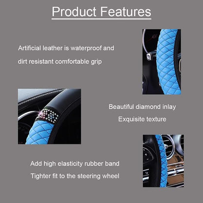Microfiber Leather Steering Wheel Cover With Anti-Slip Lining Universal Car Accessory for Steering Wheel with a Diameter of 14.5-15 inch (Blue)