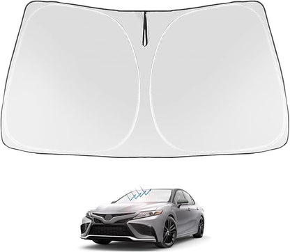 Proadsy 2026 Upgrade Windshield Sun Shade Custom Fit 2018-2025 2026 Toyota Camry LE XLE Hybrid SE XSE 4-Layer Foldable Front Sunshade Protector Sun Visor Blocks UV Rays Keep Car Cooler